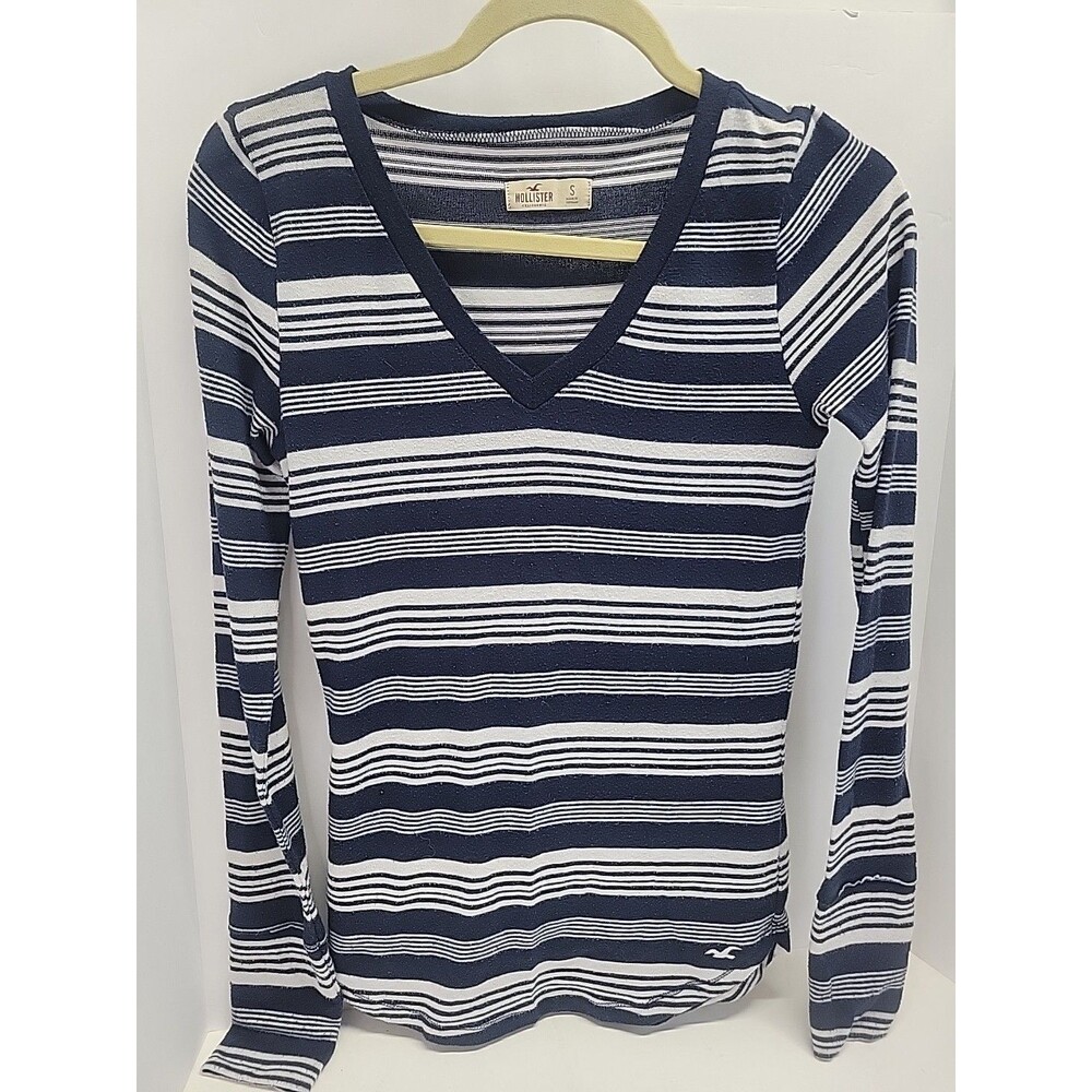 Vintage Y2K Hollister SZ S Henley Shirt Top Long Sleeve Navy‎ Stripe